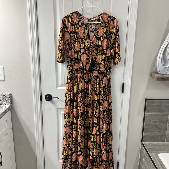 Soft Surroundings Marissa Gold and Peach Floral Maxi Dress NWT - Picture 2 of 4